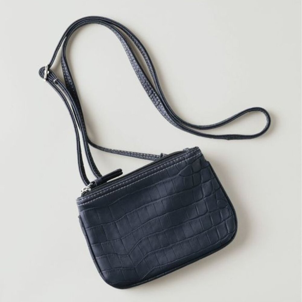 Avon Embossed Crossbody Bag Black Adjustable Straps Matte Crocodile Exterior